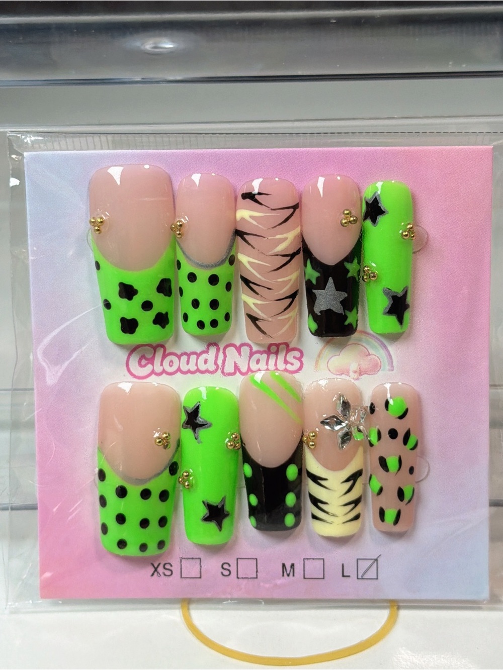 Neon Green & Nude Kids Press-On Nail Set